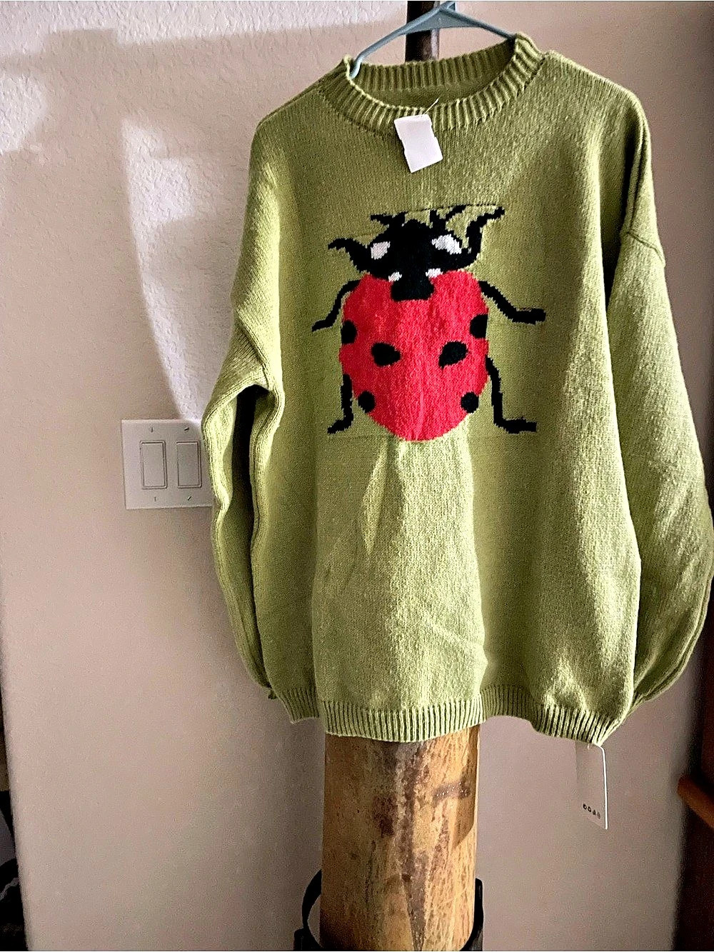 NWT Korean Ladybug Round Neck Knitted Sweater Green Lazy & Gentle pullover SZ M